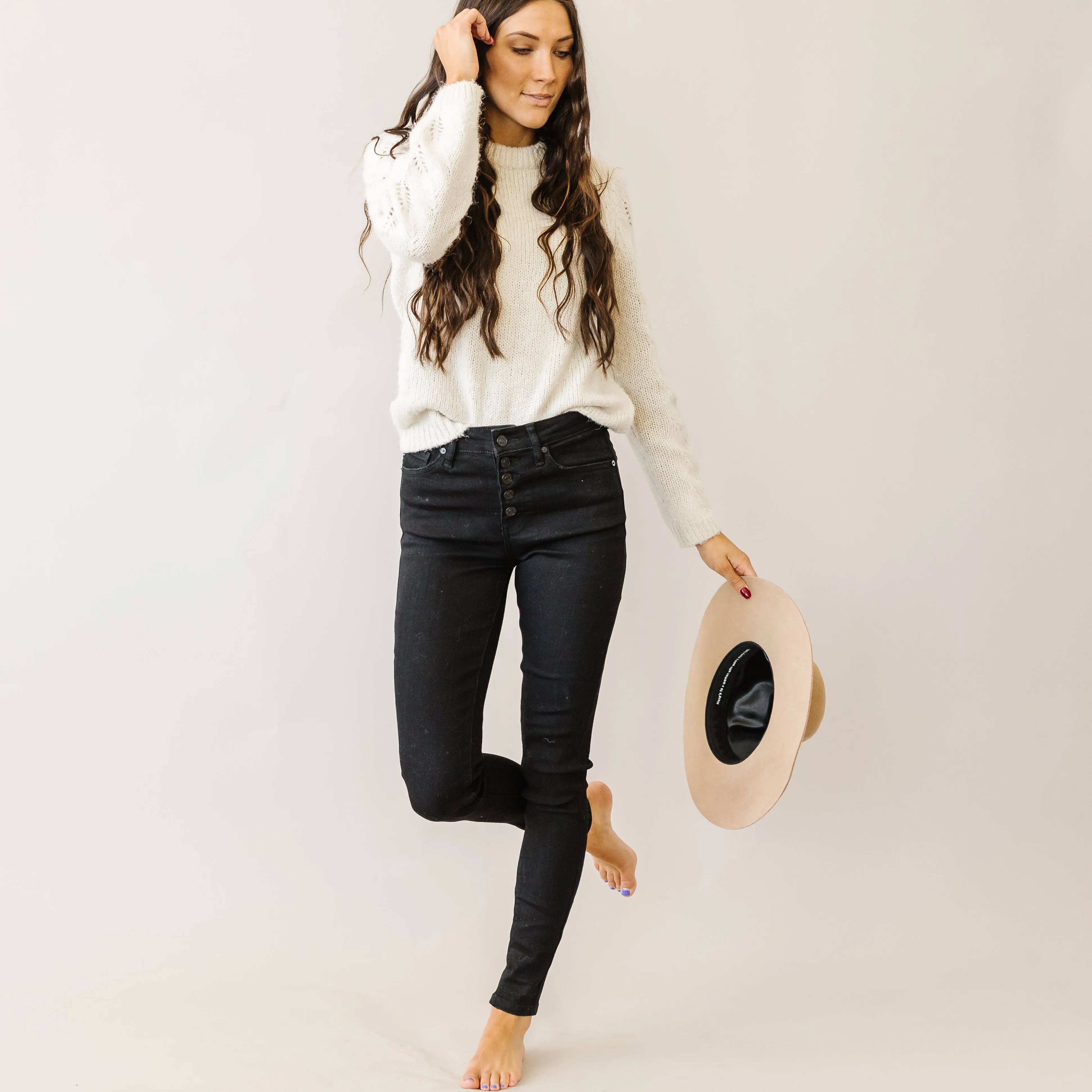 Live Forever Kancan Button Fly Skinny in Ebony
