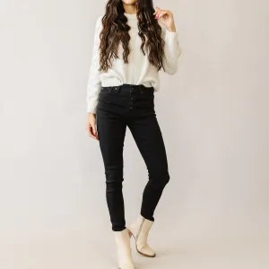 Live Forever Kancan Button Fly Skinny in Ebony