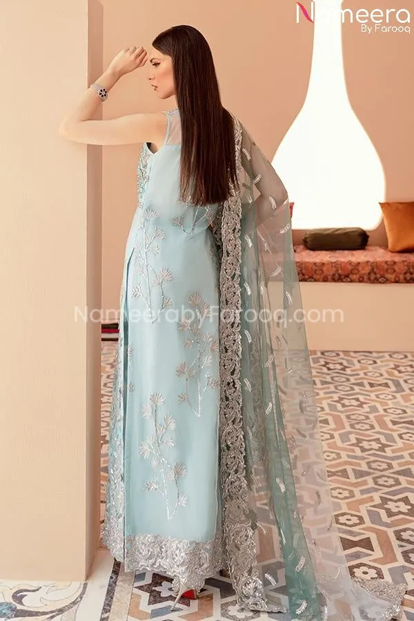 Long Dress Pakistani In Sky Blue Color 2021 #PF220