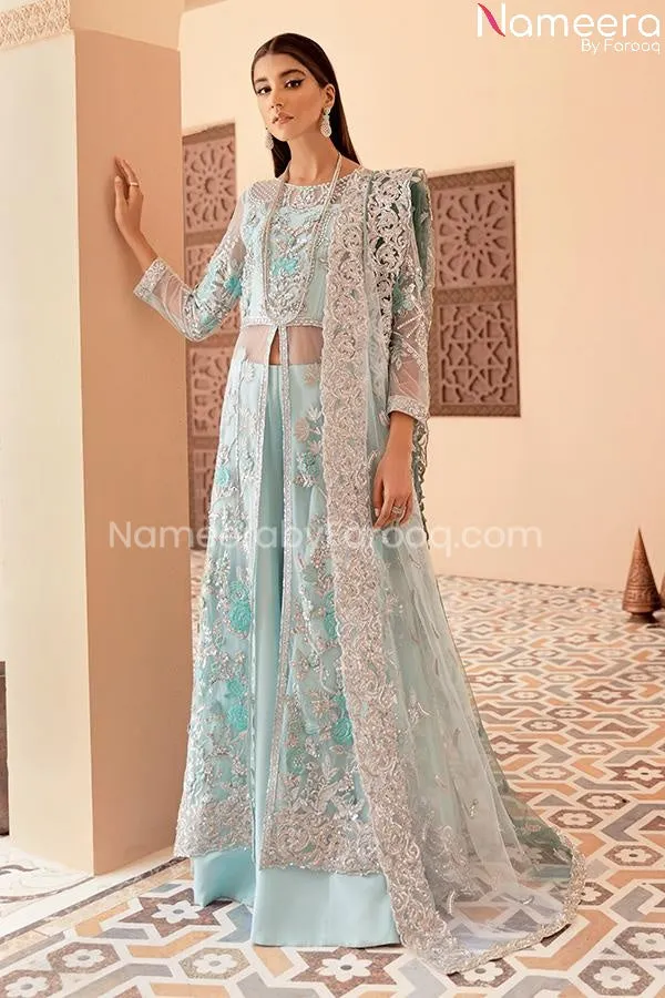 Long Dress Pakistani In Sky Blue Color 2021 #PF220