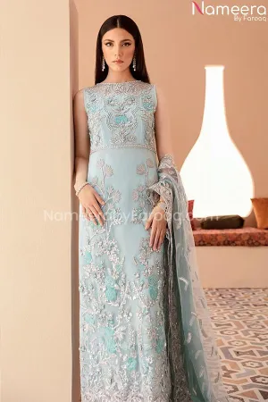 Long Dress Pakistani In Sky Blue Color 2021 #PF220