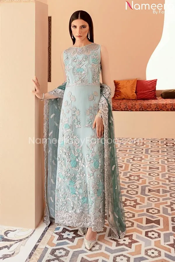 Long Dress Pakistani In Sky Blue Color 2021 #PF220