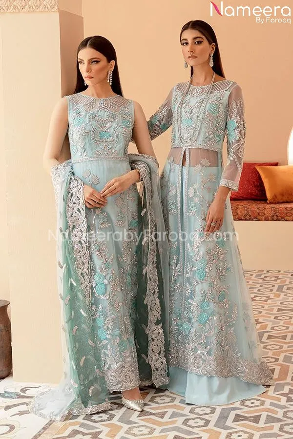 Long Dress Pakistani In Sky Blue Color 2021 #PF220