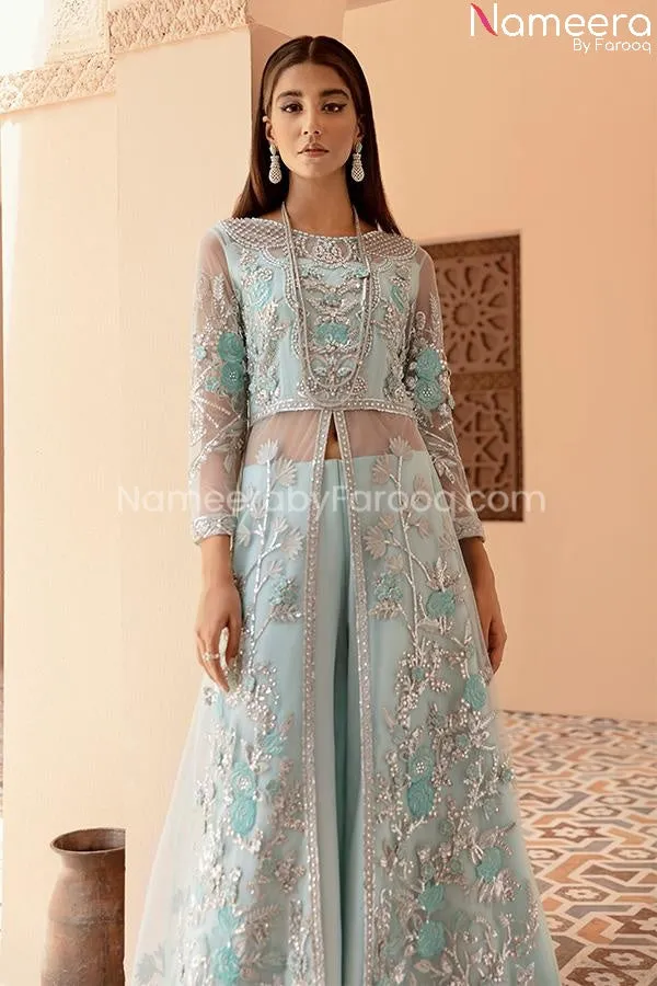 Long Dress Pakistani In Sky Blue Color 2021 #PF220