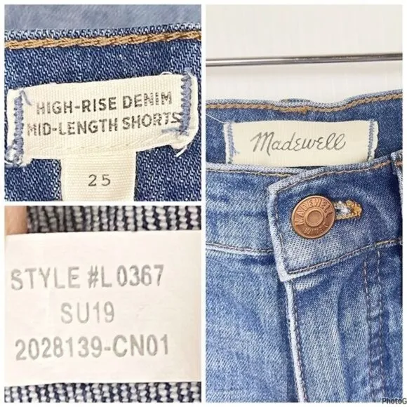 Madewell High-Rise Mid-Length Denim Shorts bernuda in Erwin Wash size 25