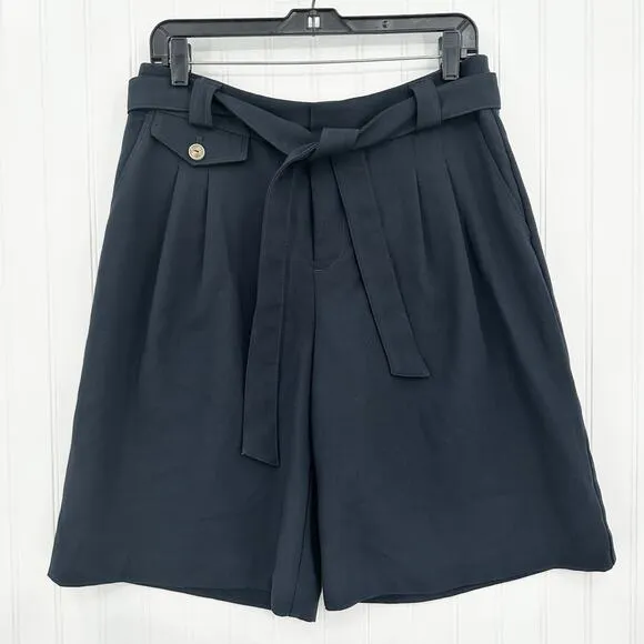 Maeve Shorts Womens 8 Pleated Bermuda Trouser Short Belted Navy Old Money EUC