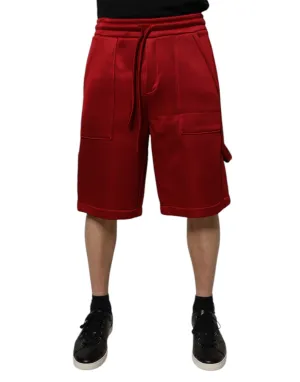 Maroon Viscose Nylon Mid Waist Bermuda Shorts