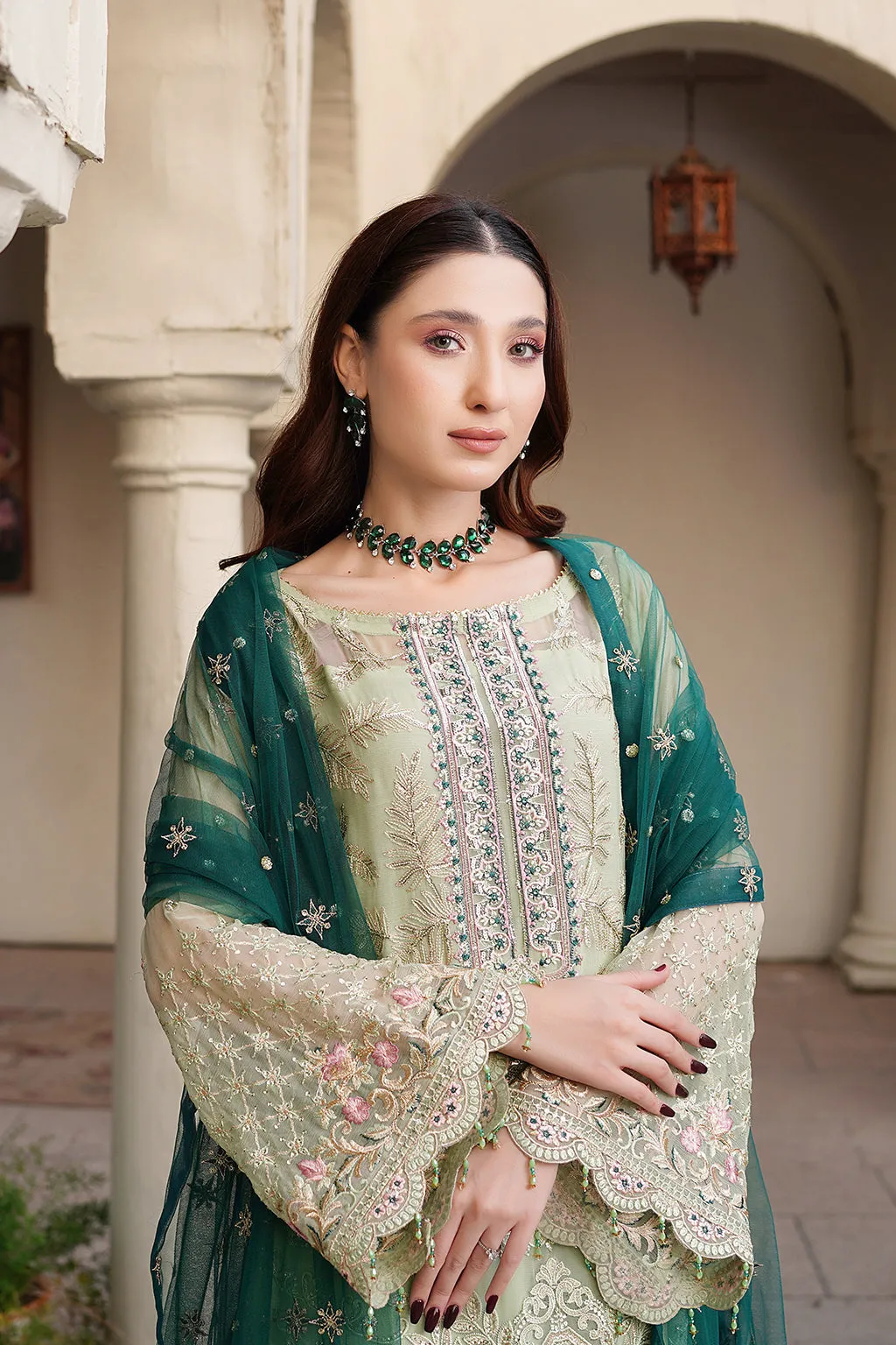 Mint Green Embroidered Pakistani Salwar Kameez with Sea Green Dupatta