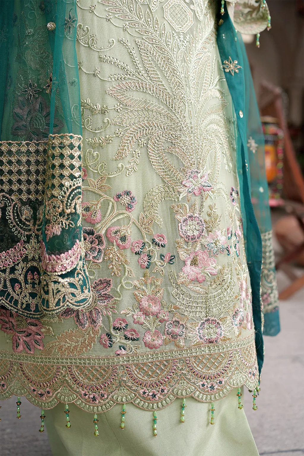 Mint Green Embroidered Pakistani Salwar Kameez with Sea Green Dupatta