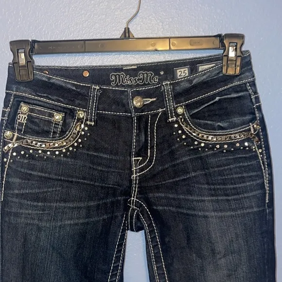 Miss Me Bootcut Jeans - size 25 Thick Stitch Bling Chain. X