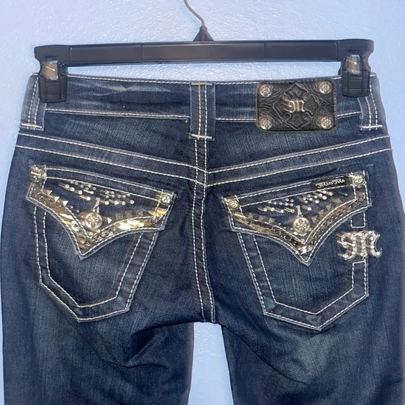 Miss Me Bootcut Jeans - size 25 Thick Stitch Bling Chain. X