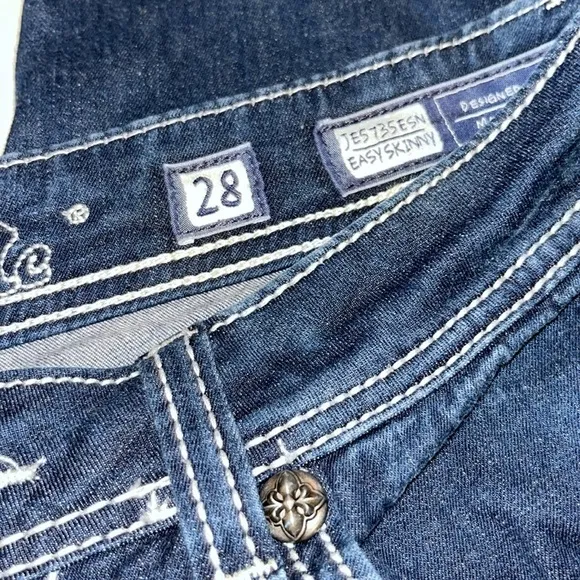 MISS ME Easy Skinny JE5735ESN Fleur de Lis Stretch BLING Dark Wash | size 28