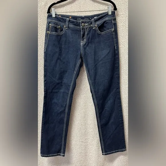 MISS ME Easy Skinny JE5735ESN Fleur de Lis Stretch BLING Dark Wash | size 28