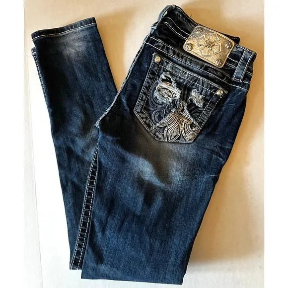 Miss Me Signature Skinny Jeans  low rise stretch rhinestones Size 27