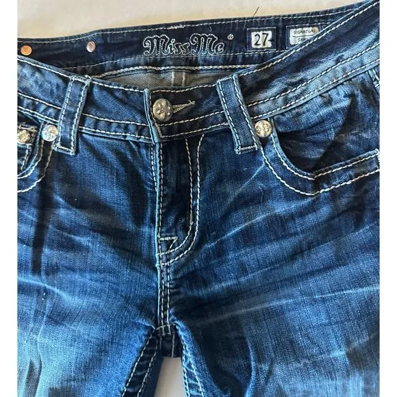 Miss Me Signature Skinny Jeans  low rise stretch rhinestones Size 27