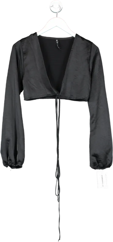 Motelrocks Black Long Sleeve Satin Tie Front Blouse UK S