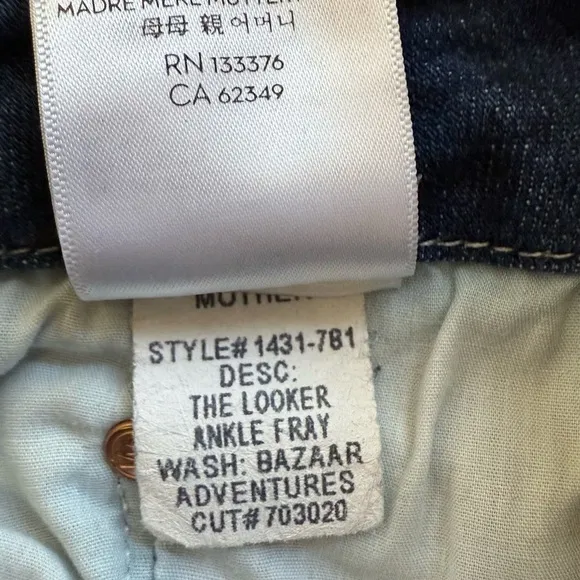 Mother “The Looker Ankle Fray” High Rise Skinny Jeans With Frayed Hems Size 24