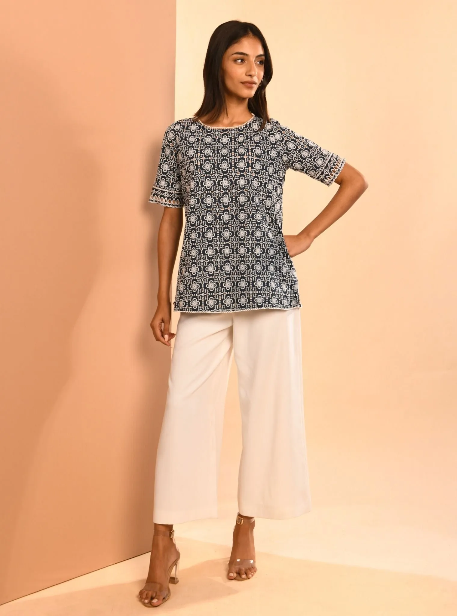 Mulmul Cotton Silvia Navy Top