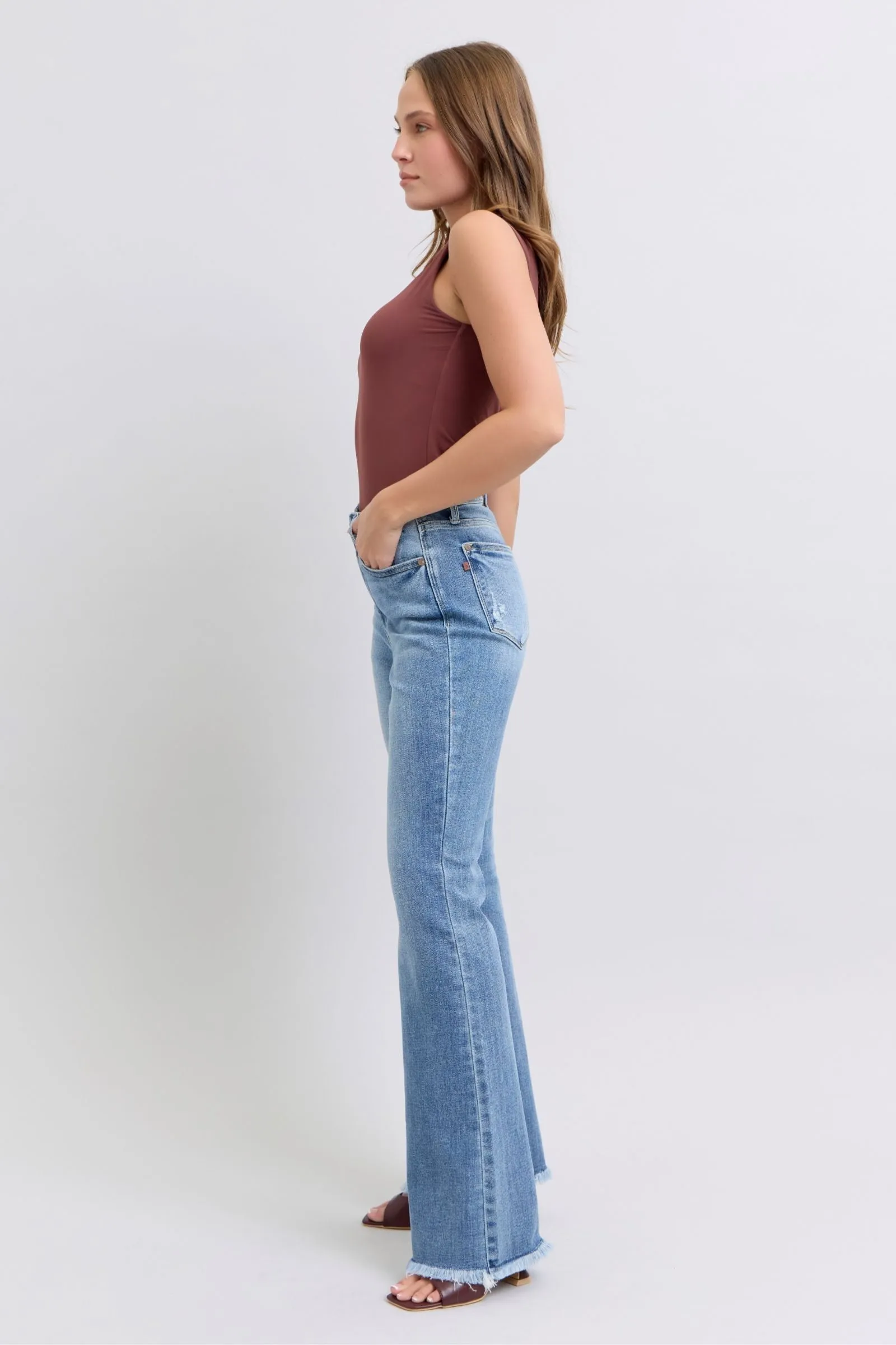 Nadia High Waisted Bootcut with Fray Hem Jeans