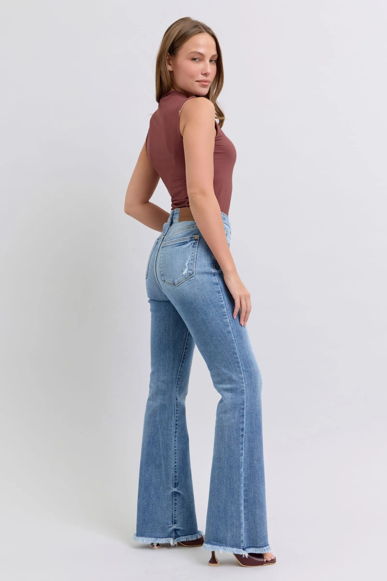 Nadia High Waisted Bootcut with Fray Hem Jeans