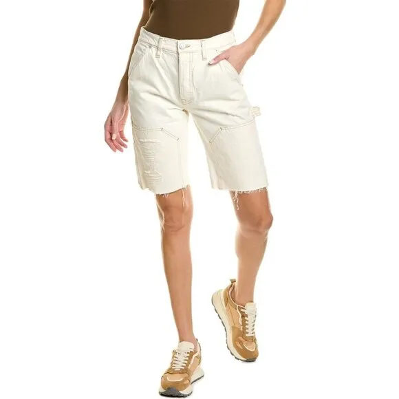 NEW Frame Denim Le Slouch Distressed Bermuda Short in Off White Sz. 23