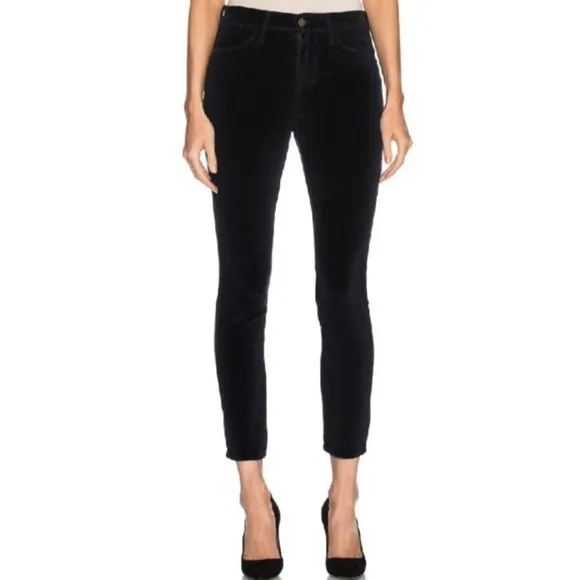 NEW FRAME REVOLVE BLACK VELVET HIGH-WAISTED SKINNY JEANS