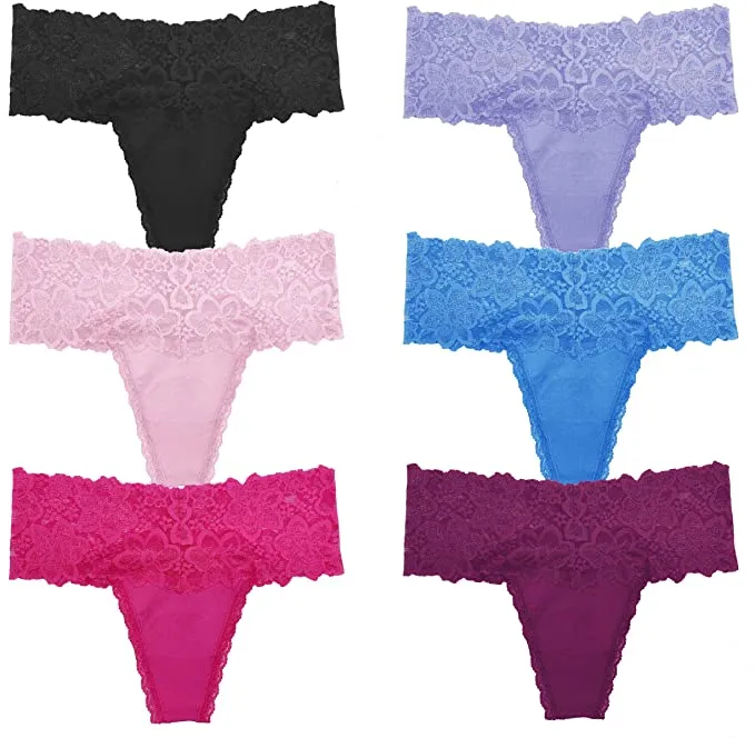New GAREDOB Lace High Waist Retro Cotton Thong Pack of 6, Plus Size Panties for Women, Sz 3X