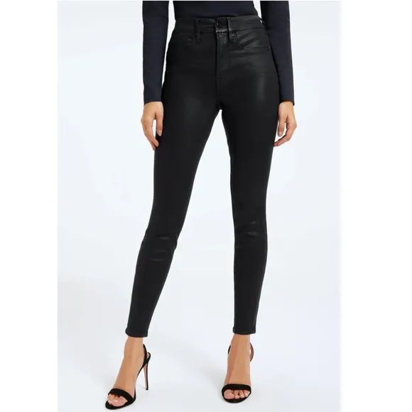 New Good American GOOD LEGS COATED JEANS Black 001 Skinny za.