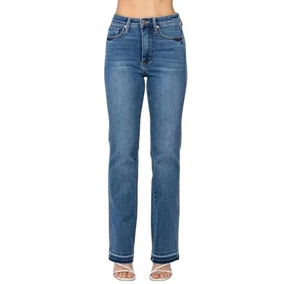 NEW JUDY BLUE high rise control top release hem slim bootcut jeans in medium was