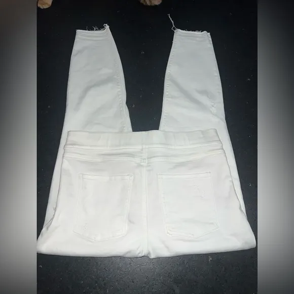 NEW SPANX WHITE SUBTLE DISTRESSED SKINNY JEANS RAW HEM PULL ON SZ L