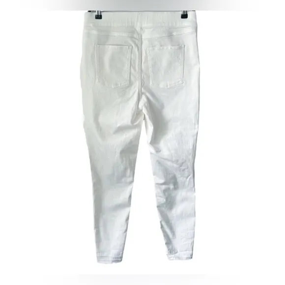 NEW SPANX WHITE SUBTLE DISTRESSED SKINNY JEANS RAW HEM PULL ON SZ L