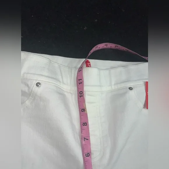 NEW SPANX WHITE SUBTLE DISTRESSED SKINNY JEANS RAW HEM PULL ON SZ L