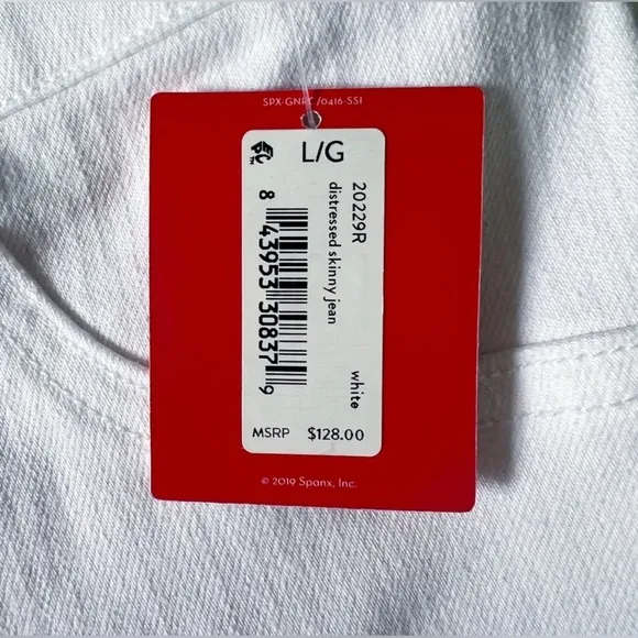NEW SPANX WHITE SUBTLE DISTRESSED SKINNY JEANS RAW HEM PULL ON SZ L