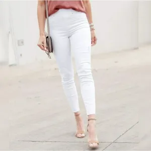 NEW SPANX WHITE SUBTLE DISTRESSED SKINNY JEANS RAW HEM PULL ON SZ L