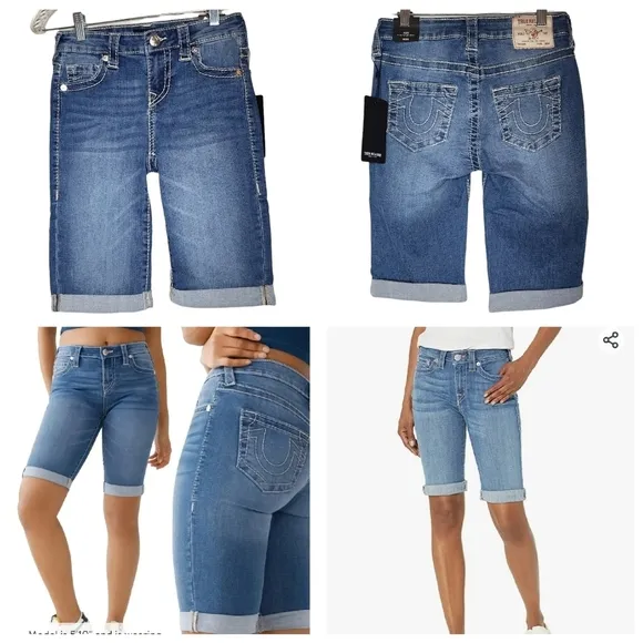 NWT True Religion Riley bermuda knee length Jean shorts.
