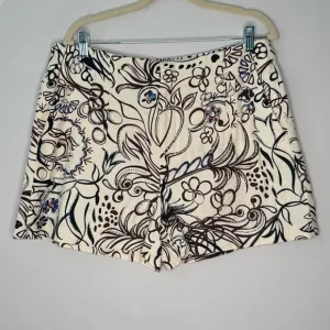 NWT Zara Ecru Printed Jewel High Waisted Bermuda Summer Shorts Floral XL Cotton