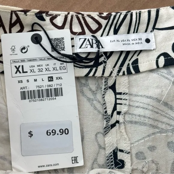 NWT Zara Ecru Printed Jewel High Waisted Bermuda Summer Shorts Floral XL Cotton