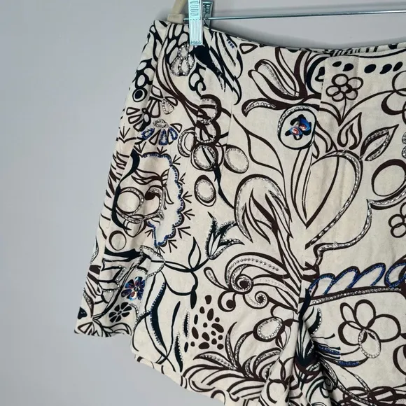 NWT Zara Ecru Printed Jewel High Waisted Bermuda Summer Shorts Floral XL Cotton
