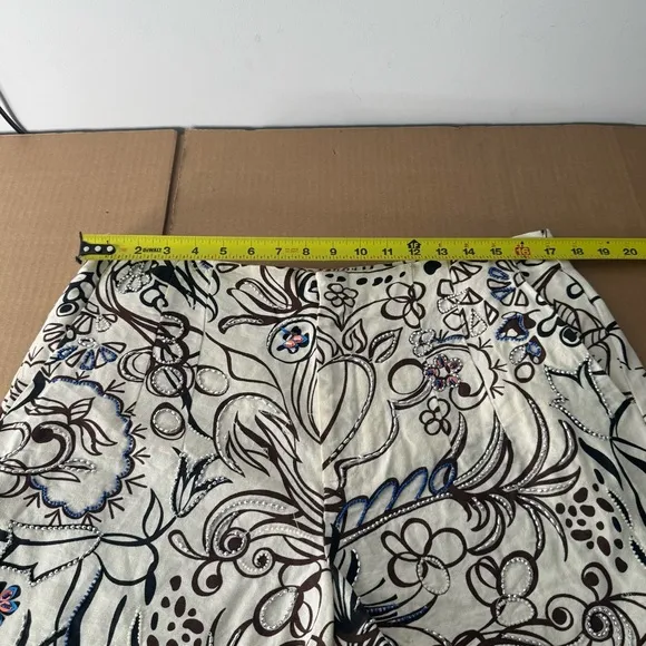 NWT Zara Ecru Printed Jewel High Waisted Bermuda Summer Shorts Floral XL Cotton