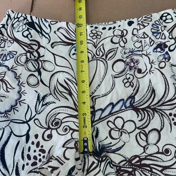 NWT Zara Ecru Printed Jewel High Waisted Bermuda Summer Shorts Floral XL Cotton