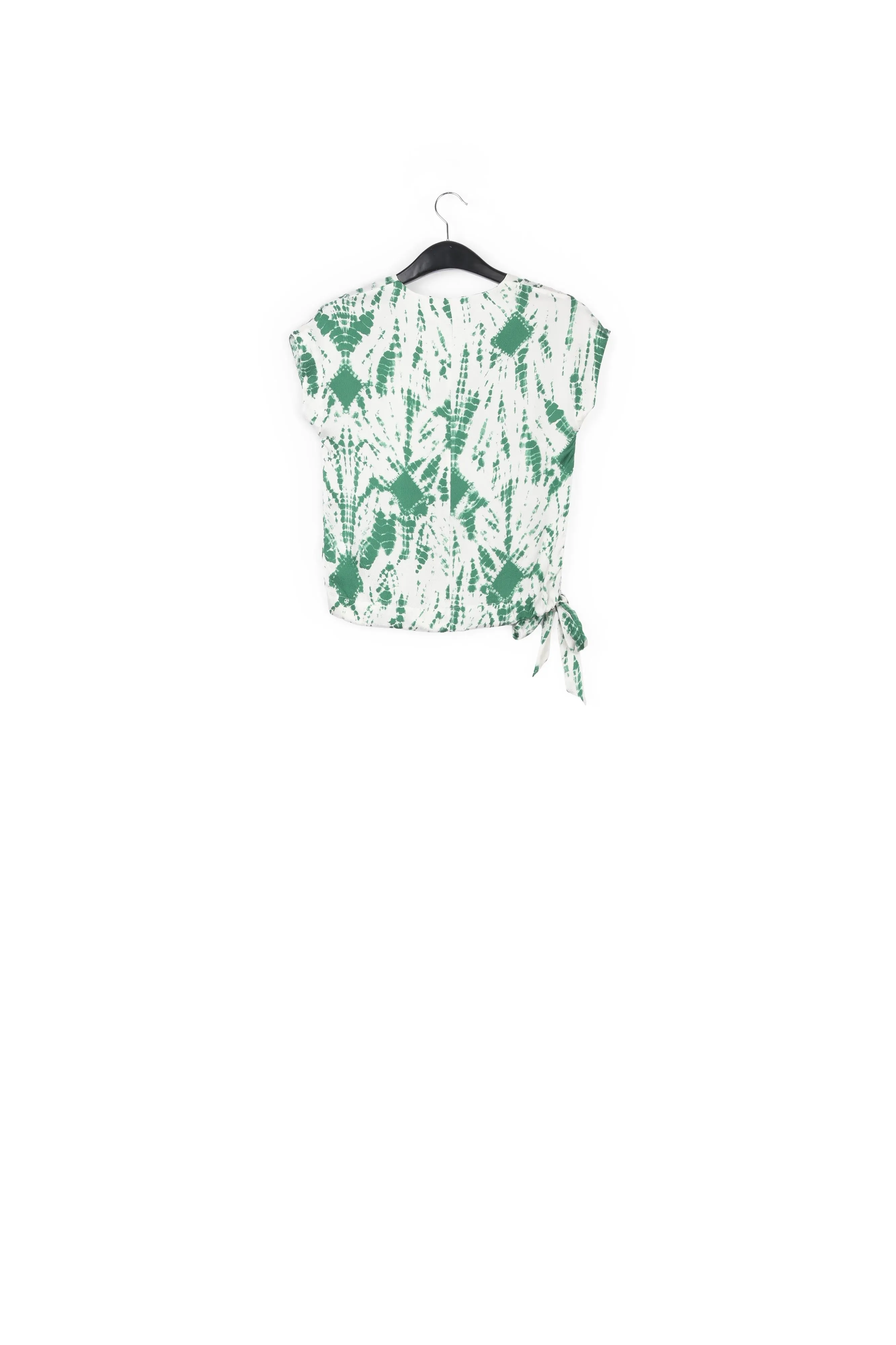 Off-white and green tie-dyed silk top