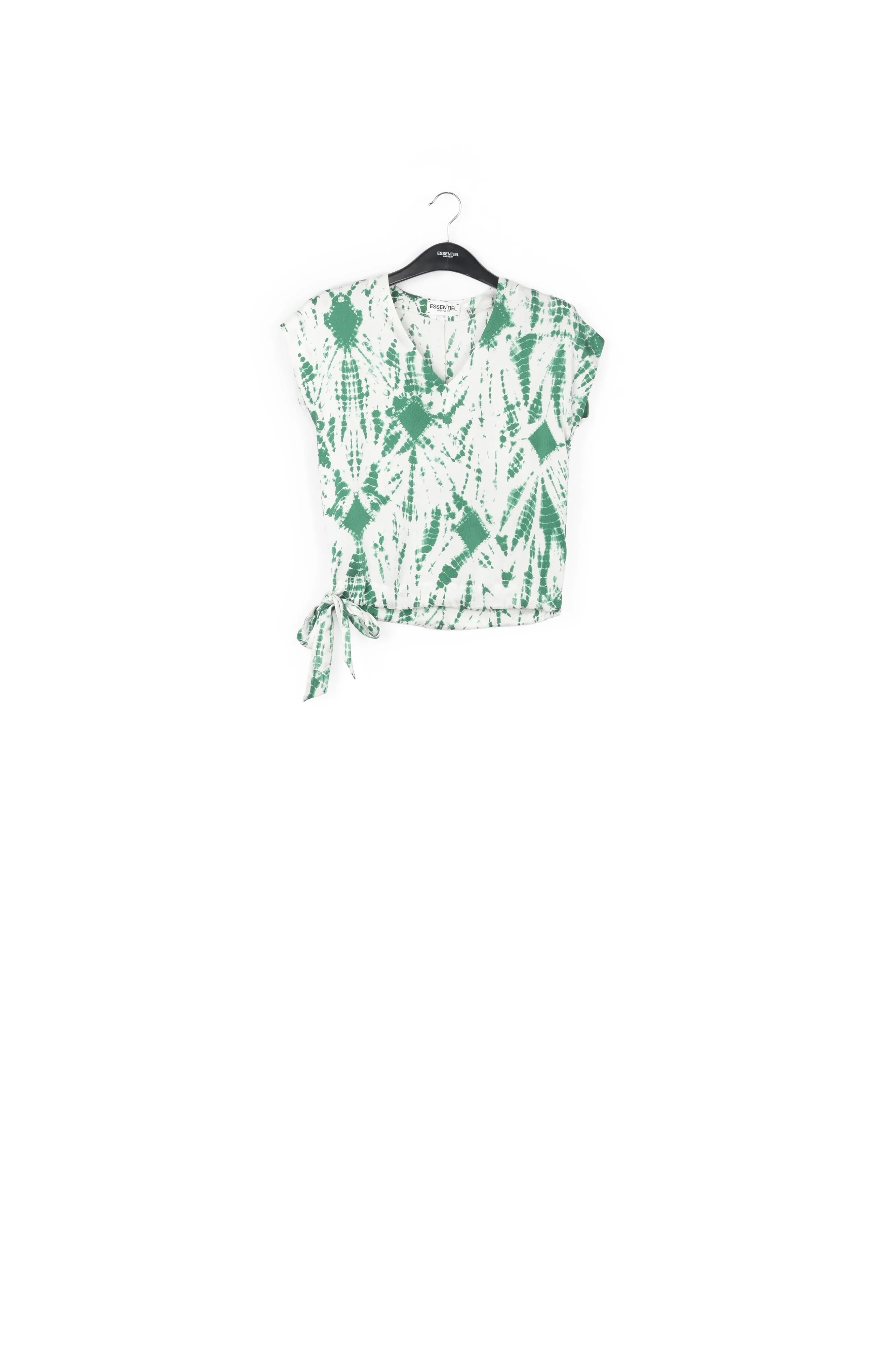 Off-white and green tie-dyed silk top