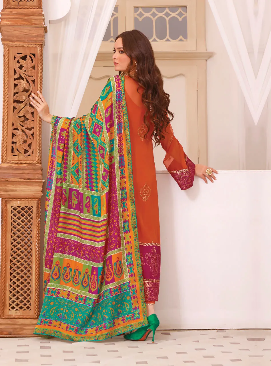 Orange Salwar Kameez Pakistani Eid Dress in Chiffon