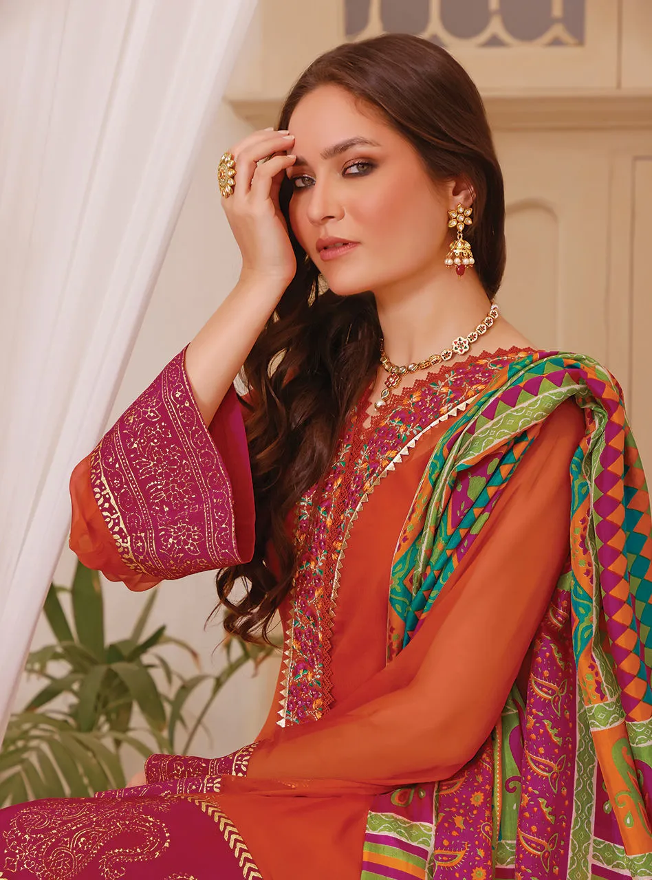 Orange Salwar Kameez Pakistani Eid Dress in Chiffon