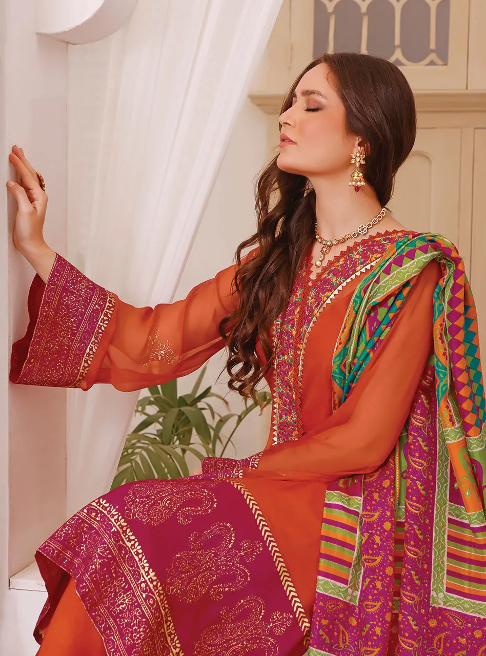 Orange Salwar Kameez Pakistani Eid Dress in Chiffon