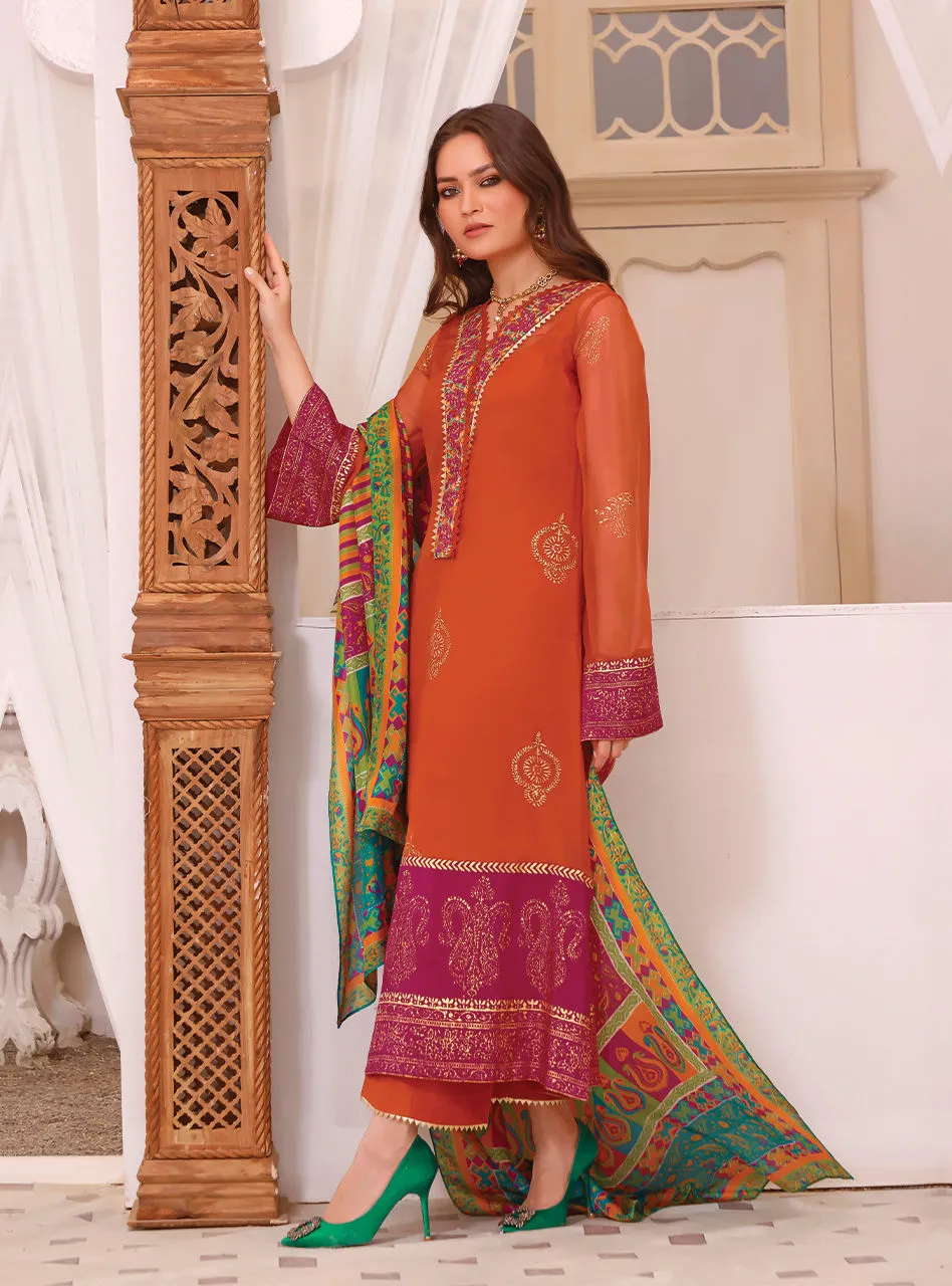 Orange Salwar Kameez Pakistani Eid Dress in Chiffon