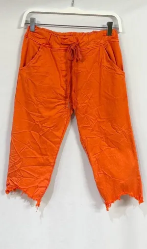Orange Solid Crinkle Fringe Hem Italian Bermuda Shorts 1/15/25 9513