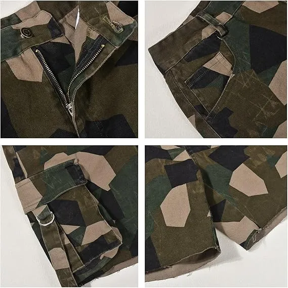 Orange vest   camouflage cargo shorts set