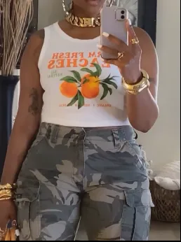 Orange vest   camouflage cargo shorts set