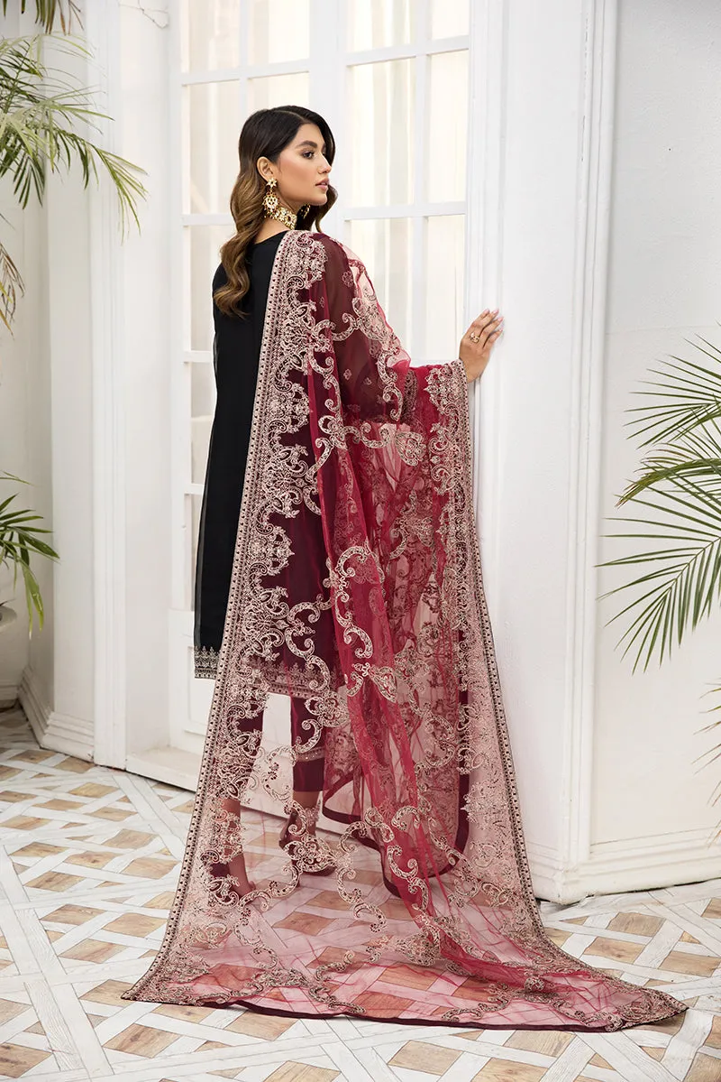 Organza Black Salwar Kameez with Red Dupatta #PF492